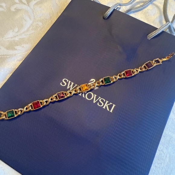 Vintage Gold Authentic Swan Swarovski Multi Crystals Bracelet - Picture 1 of 6